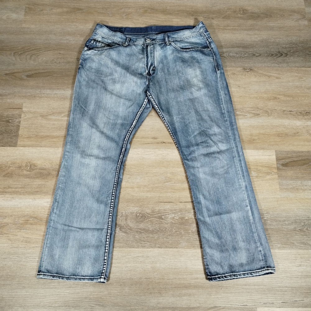 Buffalo David Bitton Faded Light Blue Jeans 40 (Actual 38 29.5) Wide Leg Grunge